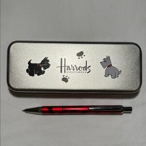 Harrods Silver Metal Pencil Case with Red Mechanical Pencil